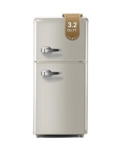 Zyerch Retro Mini Fridge, 3.2 Cu. Ft. Small Refrigerator with Freezer Retro Style with 7-Level Adjustable Thermostat, Compact Vintage 2-Door Fridge for Apartments, Dorm, Office, Cream
