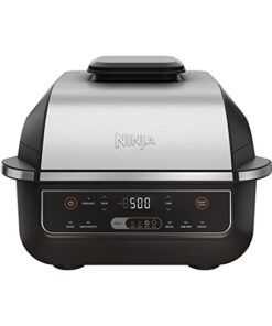 Ninja EG201 Foodi 6-in-1 Indoor Grill with Air Fry, Roast, Bake, Broil, & Dehydrate, 2nd Generation, Dishwasher Safe, Black/Silver