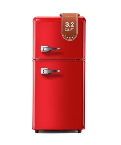 Zyerch Retro Mini Fridge, 3.2 Cu. Ft. Small Refrigerator with Freezer Retro Style with 7-Level Adjustable Thermostat, Compact Vintage 2-Door Fridge for Apartments, Dorm, Office, Red