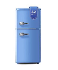Zyerch Retro Mini Fridge, 3.2 Cu. Ft. Small Refrigerator with Freezer Retro Style with 7-Level Adjustable Thermostat, Compact Vintage 2-Door Fridge for Apartments, Dorm, Office, Blue