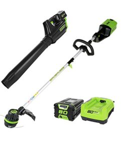 Greenworks Pro 80V Cordless Brushless String Trimmer + Leaf Blower Combo, 2Ah Battery and Charger Included STBA80L210