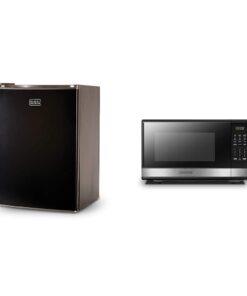 BLACK+DECKER BCRK25B Compact Refrigerator Energy Star Single Door Mini Fridge with Freezer, 2.5 Cubic Feet, Black & EM031MB11 Digital Microwave Oven with Turntable Push-Button Door, Child Safety Lock