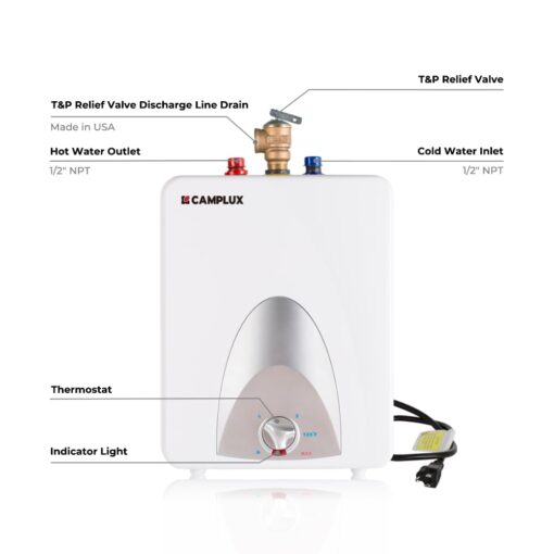 CAMPLUX Electric Mini Tank Water Heater 2.5 Gallons (ME25), Eliminate Time for Hot Water - Shelf, Wall or Floor Mounted - Image 2