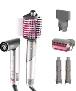 Shark FlexFusion Hair Dryer with Fusion Hair Brush, Ceramic Air Styler with Auto-Wrap Hair Curlers & Concentrator, Ceramic Plates, Metallic Mist HD641