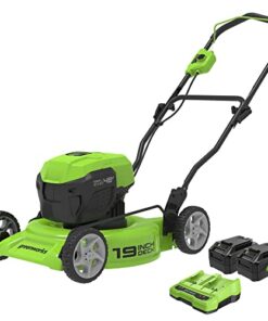 Greenworks 48V (2 x 24V) 19" Brushless Cordless (Push) Lawn Mower (125+ Compatible Tools), (2) 4.0Ah Batteries and Dual Port Rapid Charger Included