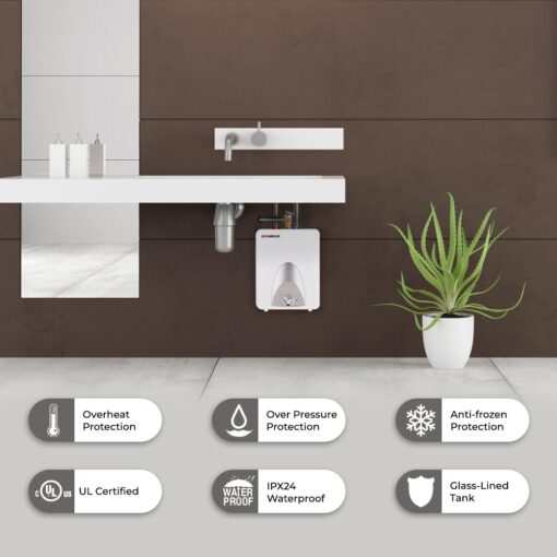 CAMPLUX Electric Mini Tank Water Heater 2.5 Gallons (ME25), Eliminate Time for Hot Water - Shelf, Wall or Floor Mounted - Image 4