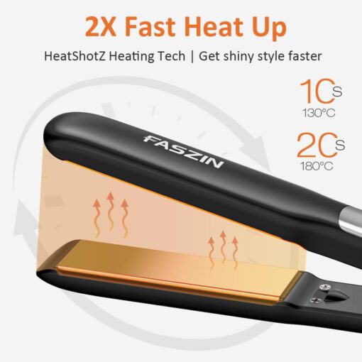 Faszin Professional Hair Straightener, 1.18 inch Ionic Titanium Plate, 20S Fast Heat Up Flat Iron with Clear LED Display, 2 in 1 Straightener and Curler Styling Tool for Straighten Hair (Black) - Image 7