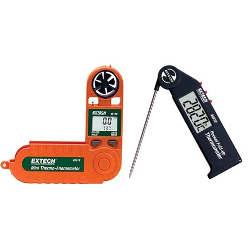 Extech 45118 Mini Waterproof Thermo Anemometer and Extech 39272 Pocket Fold up Thermometer with Adjustable Probe Bundle
