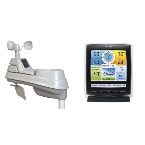 AcuRite Iris 5-in-1 Weather Sensor with Rain Gauge, 06004M, Wind Speed, Wind Direction, Temperature and Humidity, White | AcuRite Add-On Display for 5-in-1 Weather Sensors