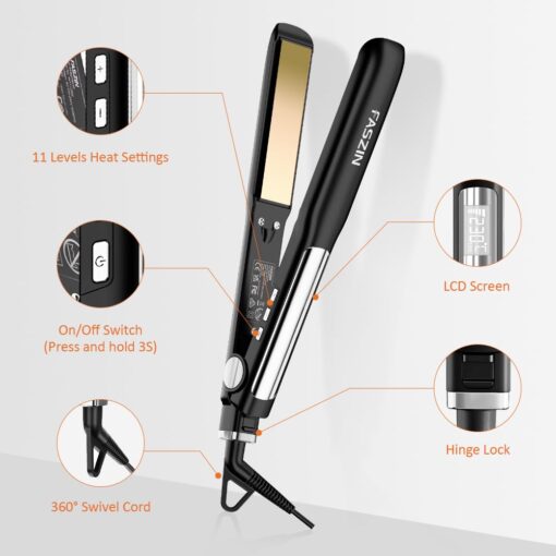 Faszin Professional Hair Straightener, 1.18 inch Ionic Titanium Plate, 20S Fast Heat Up Flat Iron with Clear LED Display, 2 in 1 Straightener and Curler Styling Tool for Straighten Hair (Black) - Image 3