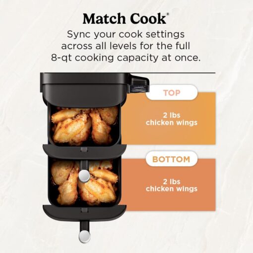 Ninja Air Fryer, 8 QT DoubleStack 2-Basket, Space Saving Design, Cooks 2lb Chicken Wings, Feeds up to 6 People, 6-in1 Air Fryer, Roast, Bake & More, Easy to Clean, Dishwasher Safe Parts, Black, SL201 - Image 9