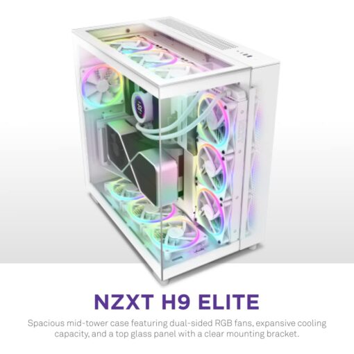 NZXT H9 Elite Dual-Chamber ATX Mid-Tower PC Gaming Case – Includes 3 x 120mm F120 RGB Duo Fans with Controller– Glass Front, Top & Side Panels 360mm Radiator Support Cable Management White - Image 7