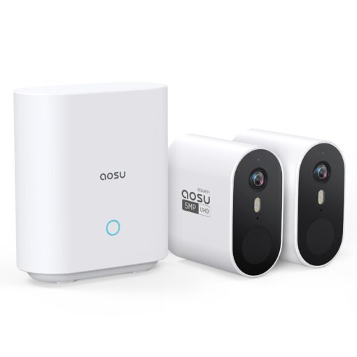 AOSU Security Cameras Wireless Outdoor - 3K 5MP Ultra HD, Home Security System, 240-Day Battery Life, Motion Detection, 166° Wide View, Night Vision, 32GB Local Storage, No Monthly Fee
