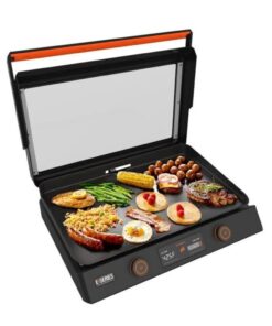 Blackstone 22-Inch Electric Griddle - 1200W Non Stick Ceramic Titanium Coated Stainless Steel Tabletop Griddle with EZ-Touch Control Dial, LCD Display, Patented Rotate & Remove Glass Hood - 8001