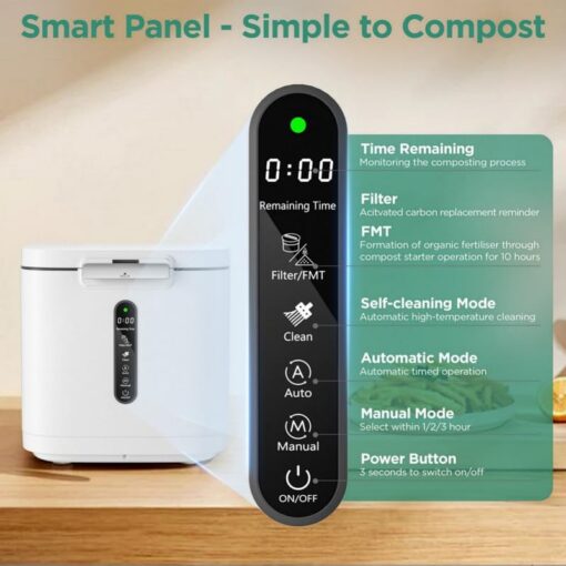 4L Electric Composter for Kitchen, Smart Compost Bin Outdoor/Indoor, Odorless/Auto-Cleaning/ 3 Modes/Intelligent LED Display, Turn Food Waste to Fertilizer for Garden, Food Waste Compost Machine - Image 4