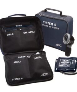 ADC Multikuf 740 5-Cuff EMT Kit with 804 Portable Palm Aneroid Sphygmomanometer, Child, Small Adult, Adult, Large Adult and Thigh Blood Pressure Cuffs (13-66 cm), Black Nylon Zipper Storage Case, Navy
