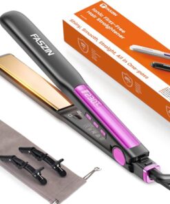 Faszin Professional Hair Straightener, 1.18 inch Ionic Titanium Plate, 20S Fast Heat Up Flat Iron with Clear LED Display, 2 in 1 Straightener and Curler Styling Tool for Straighten Hair (Gray)