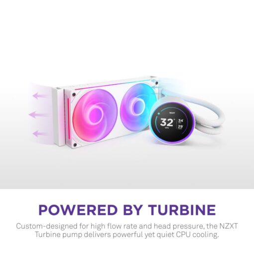 NZXT Kraken Elite 240 RGB 2024 - AIO CPU Liquid Cooler - 240mm Radiator - 2 x F120P Fans - Customizable 2.72" IPS LCD - NZXT Turbine Pump - AMD® AM5, AM4 - Intel® LGA 1851/1700, 1200/115X - White - Image 11