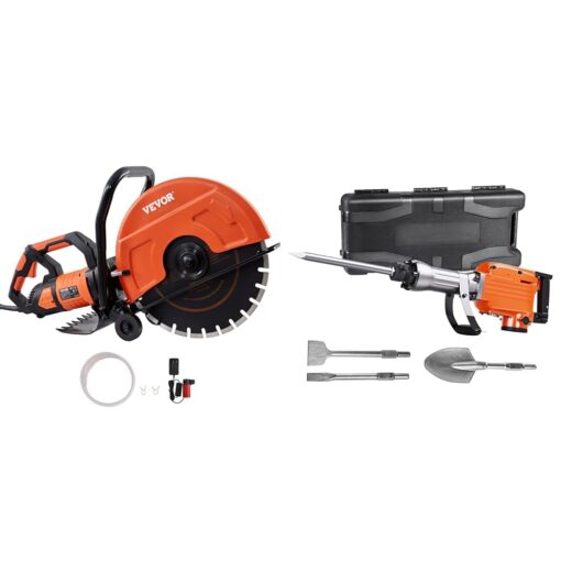 VEVOR Electric Concrete Saw, 16 in, 3200 W 15 A Motor Circular Saw Cutter with Max. & Demolition Jack Hammer, MAX 2200W Electric Jackhammer Heavy Duty, 1350 BPM Concrete Breaker