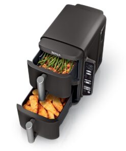 Ninja Air Fryer, 8 QT DoubleStack 2-Basket, Space Saving Design, Cooks 2lb Chicken Wings, Feeds up to 6 People, 6-in1 Air Fryer, Roast, Bake & More, Easy to Clean, Dishwasher Safe Parts, Black, SL201