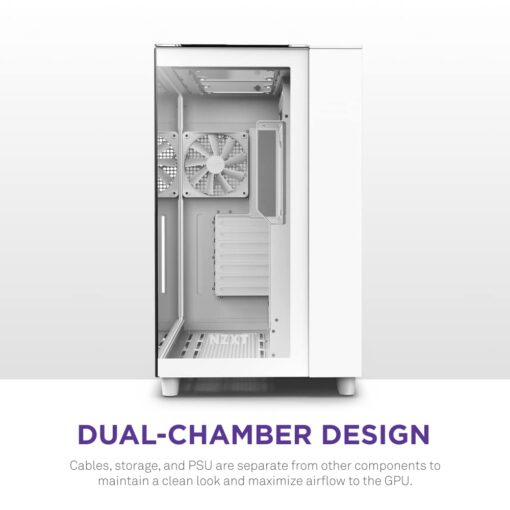 NZXT H9 Elite Dual-Chamber ATX Mid-Tower PC Gaming Case – Includes 3 x 120mm F120 RGB Duo Fans with Controller– Glass Front, Top & Side Panels 360mm Radiator Support Cable Management White - Image 5