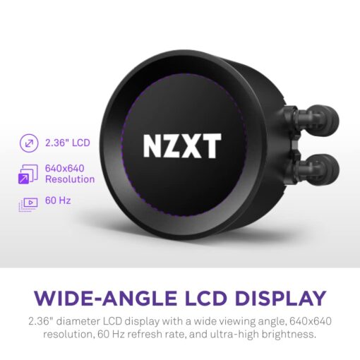 NZXT Kraken Elite 240 - RL-KN24E-B1 - 240mm AIO CPU Liquid Cooler - Customizable 2.36" LCD Display for Images, Performance Metrics and More - High-Performance Pump - 2 x F120P Fans - Black - Image 8