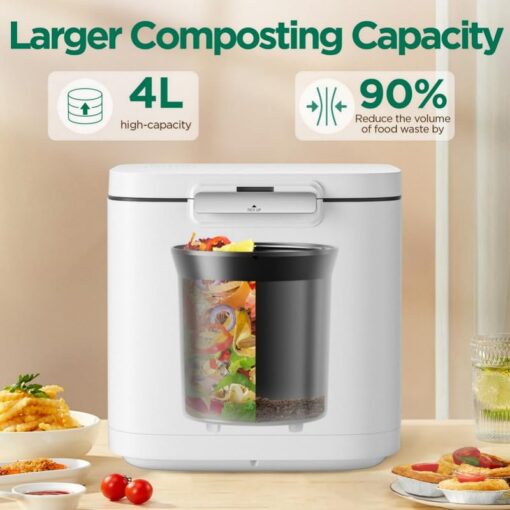 4L Electric Composter for Kitchen, Smart Compost Bin Outdoor/Indoor, Odorless/Auto-Cleaning/ 3 Modes/Intelligent LED Display, Turn Food Waste to Fertilizer for Garden, Food Waste Compost Machine - Image 7