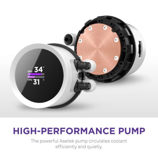 NZXT Kraken 240 RGB - 240mm AIO CPU Liquid Cooler - Customizable 1.54"" Square LCD Display for Images, Performance Metrics - High-Performance Pump - 2 x F120 RGB Core Fans - White - Image 6