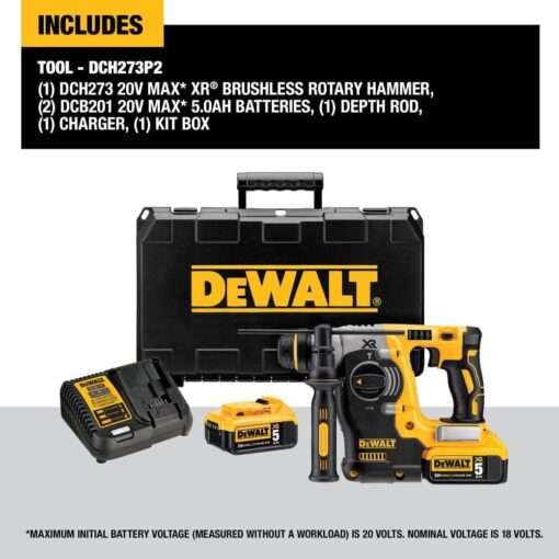 DEWALT DCH273P2 20V Max Brushless SDS Rotary Hammer with 5 Ah Batteries - Image 4