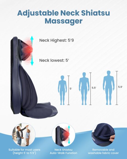 COMFIER Shiatsu Back Massager with Heat,Massage Chair Pad with Tapping,Kneading Massage Seat Cushion with Compression,Adjustable Height Chair Massager for Office Chairs,Gift for Mom,Dad - Image 6