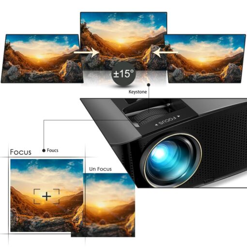 GooDee Projector, 2023 Dolby Native 1080P Video Projector, 15000L Outdoor Movie Projector, 230" Supported Home Projector, Compatible with Fire TV Stick, PS4, HDMI, VGA, AV and USB, Black (YG600) - Image 5