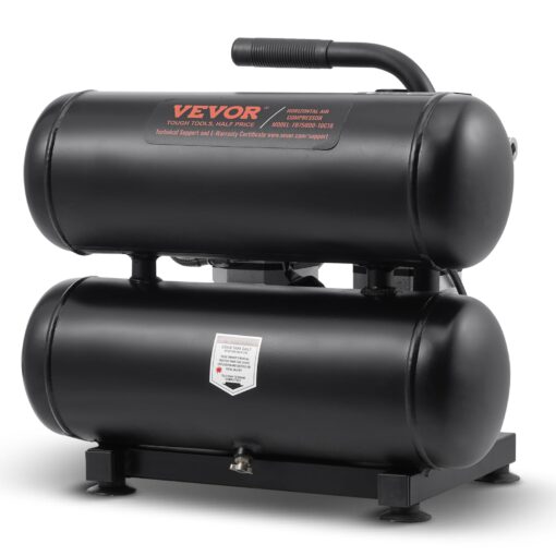 VEVOR Air Compressor, 4.6 Gallon Steel Tank, 1HP 2.2CFM@90 PSI Oil Free Air Compressor & Max 120PSI Pressure, 80dB Ultra Quiet Portable Compressor for Auto Repair, Tire Inflation, Spray Painting, 120V