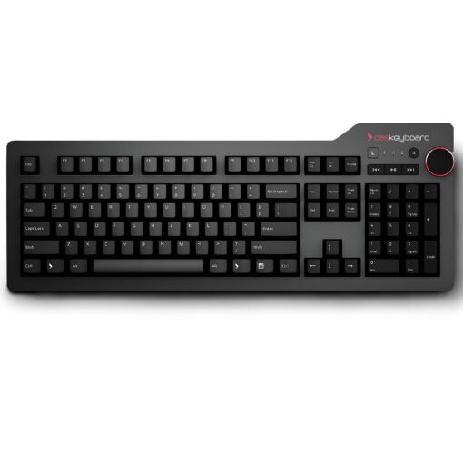 Das Keyboard 4 Professional Wired Mechanical Keyboard, Cherry MX Blue Mechanical Switches, 2-Port USB 3.0 Hub, Volume Knob, Aluminum Top (104 Keys, Black)
