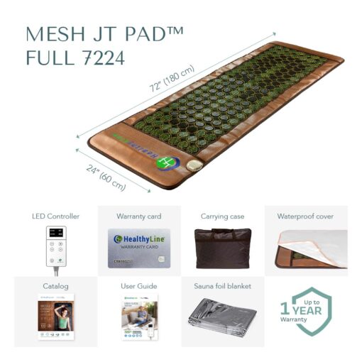 HealthyLine Mesh Far Infrared Heating Pad - Natural Crystal Gemstones Mat, Auto Shut Off, Back Pain Relief, Negative Ions Therapy - 72" x 24" - Image 2