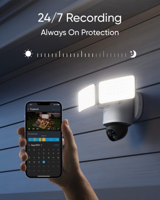 eufy Security Camera Floodlight Camera E340 Wired, Security Camera Outdoor, 360° PTZ, 24/7 Recording, 2.4G/5G Wi-Fi, 2000 LM, Motion Detection, Built-In Siren, Dual Cam, HB3 Compatible, No Monthly Fee - Image 4