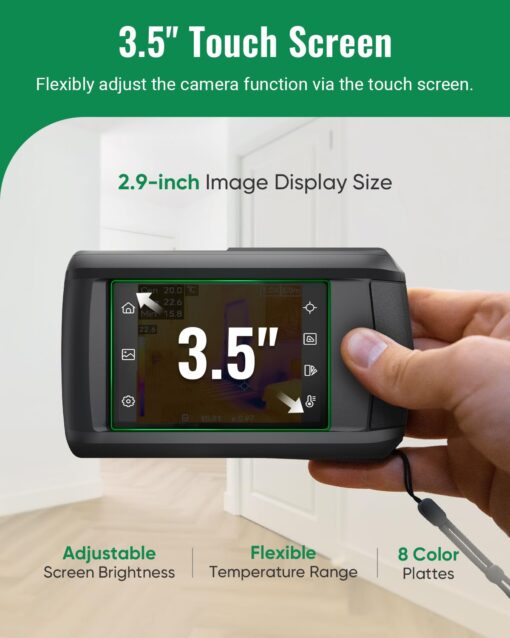 HP96 Thermal Imaging Camera, Super Resolution 240 x 240 Thermal Camera with Visual Camera, 96 x 96 IR Resolution, 3.5" Touch Screen, 25 Hz, Video and Audio Recording, 50° FOV, -4°F to 662°F - Image 8