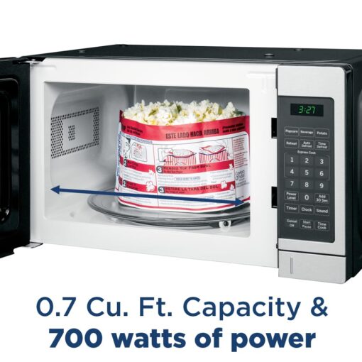 GE Countertop Microwave Oven, Compact 0.7 Cubic Ft., 700-watt Capacity, 6 Auto Cooking Settings, Kitchen Essentials for the Countertop, Dorm Room or Apartment, Stainless Steel - Image 5
