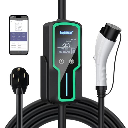 SOPHTRANS Level 2 EV Charger,10 to 40 Amp with J1772 NEMA 14-50 Thick Cable (8AWG), Wall Mounted & Portable Electric Car Charger with WiFi (100-240V,25ft) (Black)