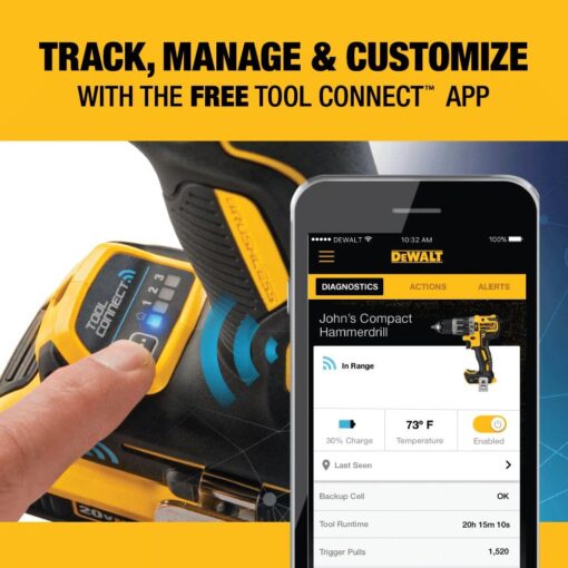 DEWALT 20V MAX* XR Hammer Drill Kit, Tool Connect Bluetooth (DCD797D2) - Image 7
