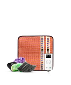 HealthyLine TAO Far Infrared Heating Pad - Small Natural Crystal Gemstones Mat for Back Pain - Electric Auto Shut Off - Rejuvenating Negative Ions Therapy - 18" x 18"