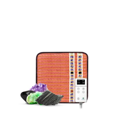 HealthyLine TAO Far Infrared Heating Pad - Small Natural Crystal Gemstones Mat for Back Pain - Electric Auto Shut Off - Rejuvenating Negative Ions Therapy - 18" x 18"