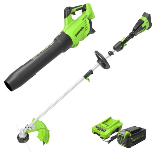 Greenworks 40V Brushless String Trimmer (Attachment Capable) + Brushless Blower Combo Kit, 4.0Ah Battery and Charger Included