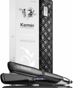 KARMIN Salon Series 1-inch Professional Ceramic Flat Iron Hair Straightener Ionic Hair Straightening Styling Iron, Straighten, Curl, Wave, Dual Voltage, Auto Shut Off, Carry Case/Heat Mat, Black