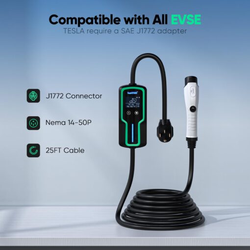 SOPHTRANS Level 2 EV Charger,10 to 40 Amp with J1772 NEMA 14-50 Thick Cable (8AWG), Wall Mounted & Portable Electric Car Charger with WiFi (100-240V,25ft) (Black) - Image 6