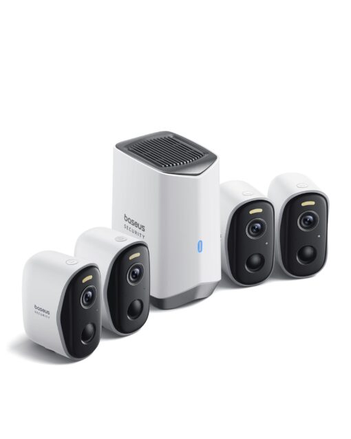 Baseus Wireless Cameras for Home Security, N1 4-Cam Kit with 2K Clarity, No Monthly Fee, 16TB Expandable Local Storage, 210-Day Battery Life, Spotlight & Alarm, Works with Alexa and Google Home