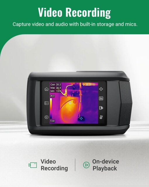 HP96 Thermal Imaging Camera, Super Resolution 240 x 240 Thermal Camera with Visual Camera, 96 x 96 IR Resolution, 3.5" Touch Screen, 25 Hz, Video and Audio Recording, 50° FOV, -4°F to 662°F - Image 6