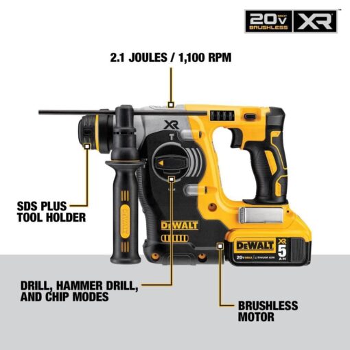 DEWALT DCH273P2 20V Max Brushless SDS Rotary Hammer with 5 Ah Batteries - Image 3