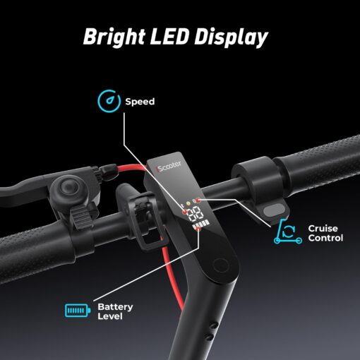 iScooter Electric Scooter 2024, 18Miles Travel Range, 19 Mph Top Speed, Foldable Scooter Electric with 8.5 Inch Solid Tire, Smart APP, Double Braking Systems for Teenage and Adults - Black - Image 3