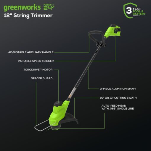 Greenworks 48V (2x24V) 20" Cordless Push Mower, 12" String Trimmer, 320 CFM Blower，10" Chainsaw，and 22" Hedge Trimmer Combo Kit - Image 7