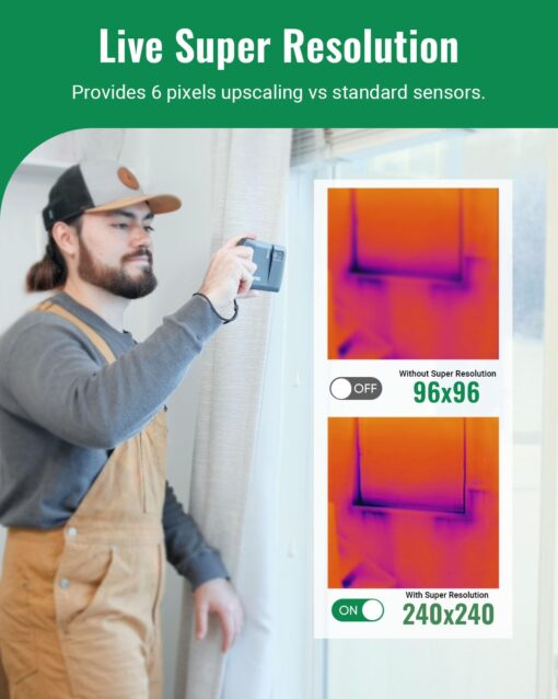 HP96 Thermal Imaging Camera, Super Resolution 240 x 240 Thermal Camera with Visual Camera, 96 x 96 IR Resolution, 3.5" Touch Screen, 25 Hz, Video and Audio Recording, 50° FOV, -4°F to 662°F - Image 9